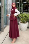 Tokalı Yelekli Denim Takım 7165 - BORDO