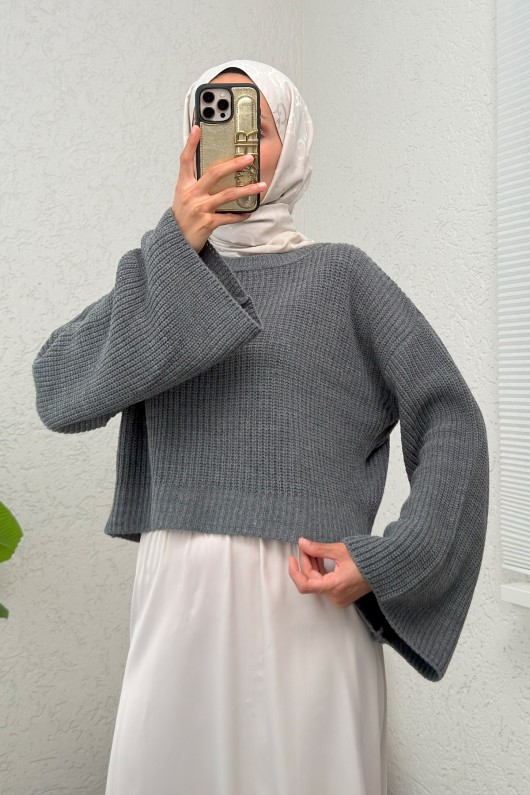 İspanyol Kol Crop Kazak 743 - ANTRASİT