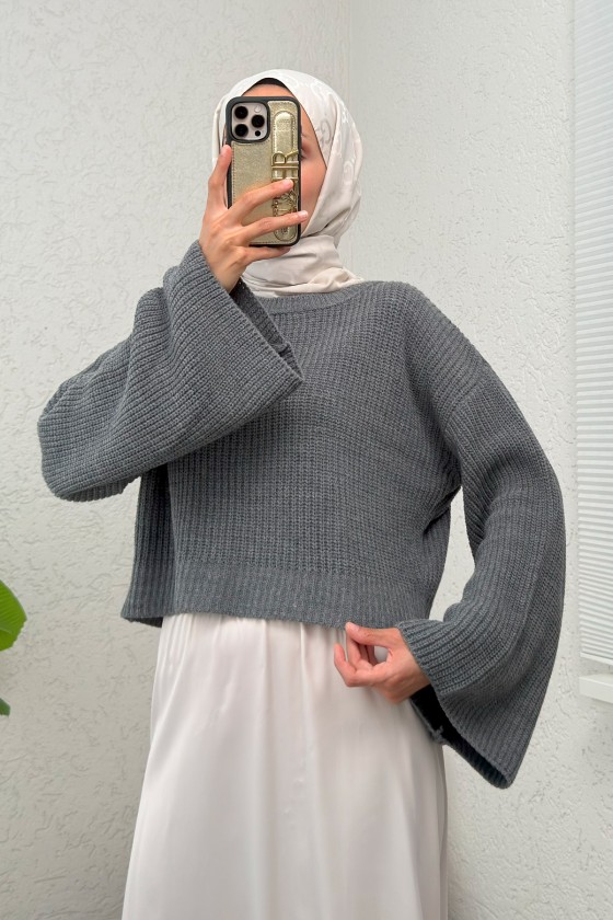 İspanyol Kol Crop Kazak 743 - ANTRASİT