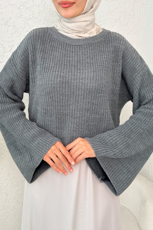 İspanyol Kol Crop Kazak 743 - ANTRASİT