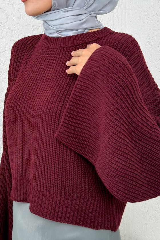 İspanyol Kol Crop Kazak 743 - BORDO İspanyol Kol Crop Kazak 743 - BORDO