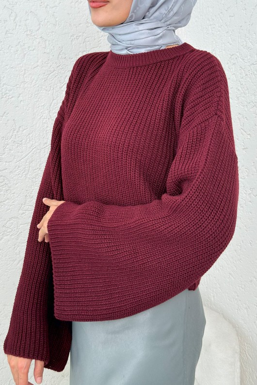 İspanyol Kol Crop Kazak 743 - BORDO