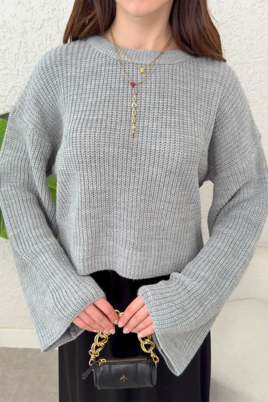 İspanyol Kol Crop Kazak 743 - GRİ