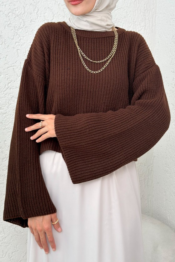 İspanyol Kol Crop Kazak 743 - KAHVERENGİ