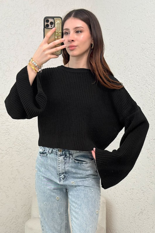 İspanyol Kol Crop Kazak 743 - SİYAH