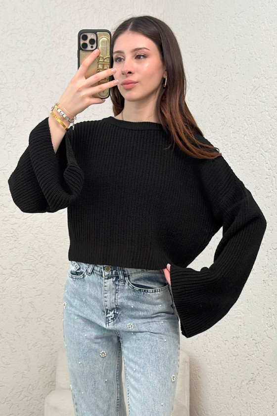 İspanyol Kol Crop Kazak 743 - SİYAH