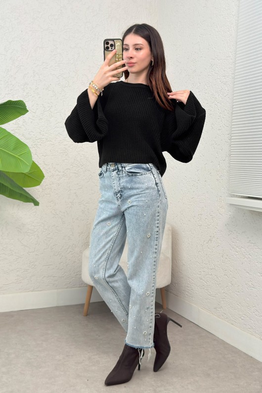 İspanyol Kol Crop Kazak 743 - SİYAH