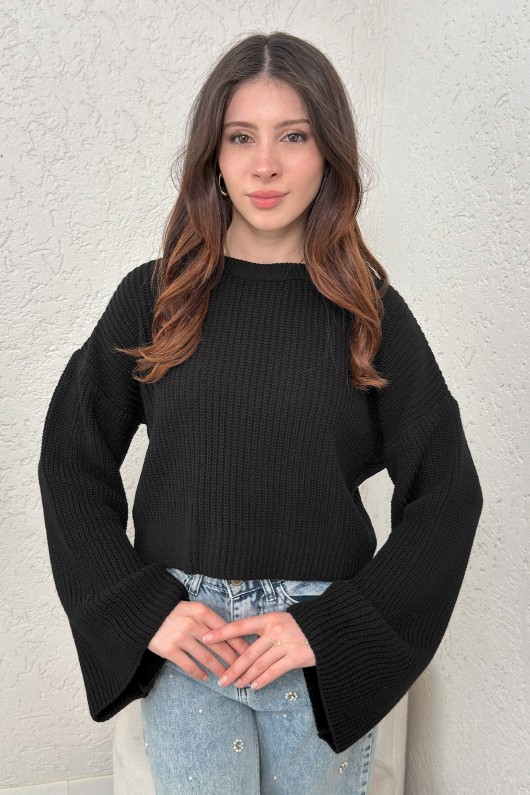 İspanyol Kol Crop Kazak 743 - SİYAH