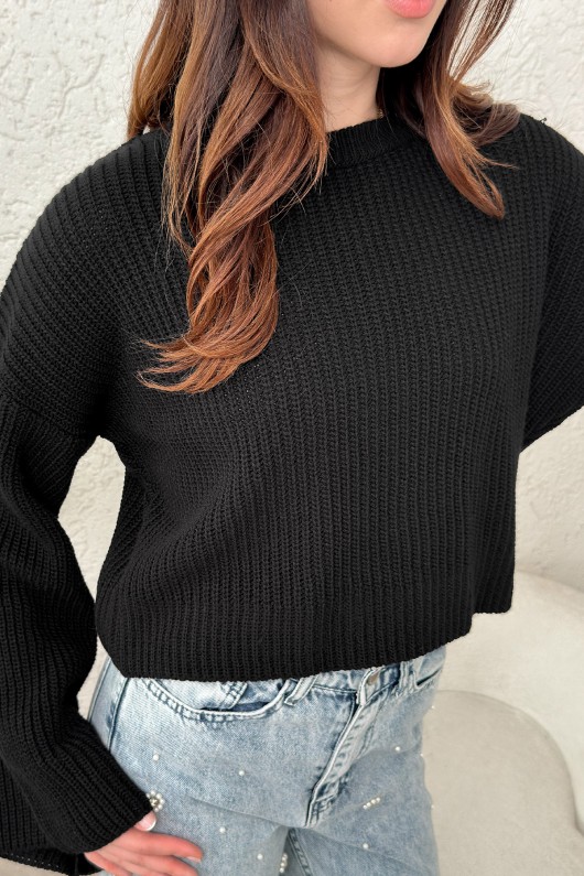 İspanyol Kol Crop Kazak 743 - SİYAH