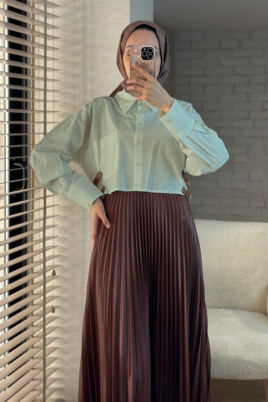 8007 Yanları Tokalı Tunik - SU YEŞİLİ