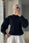 8012 Pile Detaylı Gömlek - SİYAH