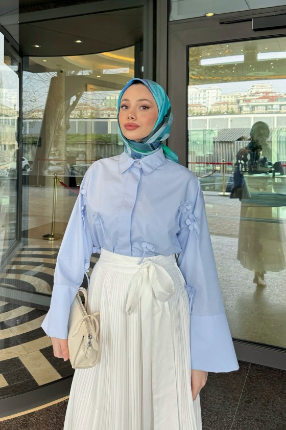 Çiçek Detaylı Gömlek 81019 - BEBE MAVİSİ