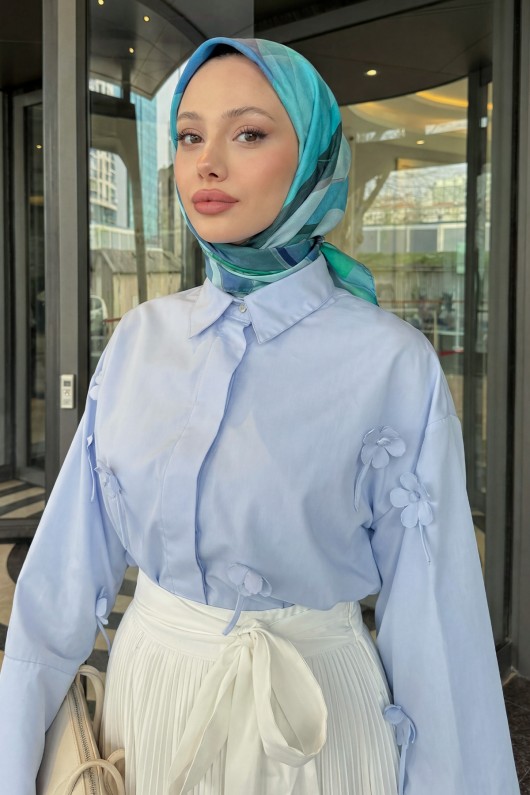 Çiçek Detaylı Gömlek 81019 - BEBE MAVİSİ