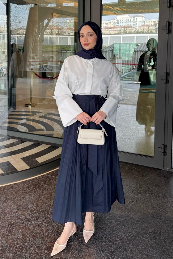 Çiçek Detaylı Gömlek 81019 - BEYAZ