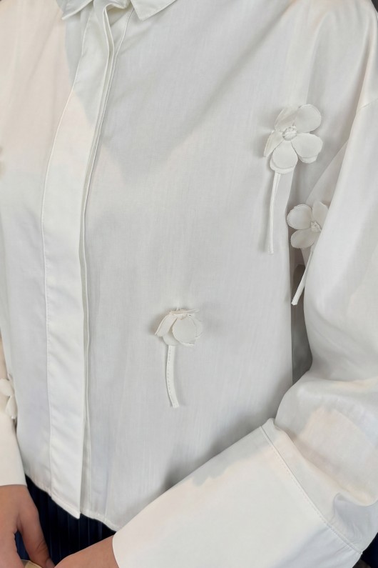 Çiçek Detaylı Gömlek 81019 - BEYAZ