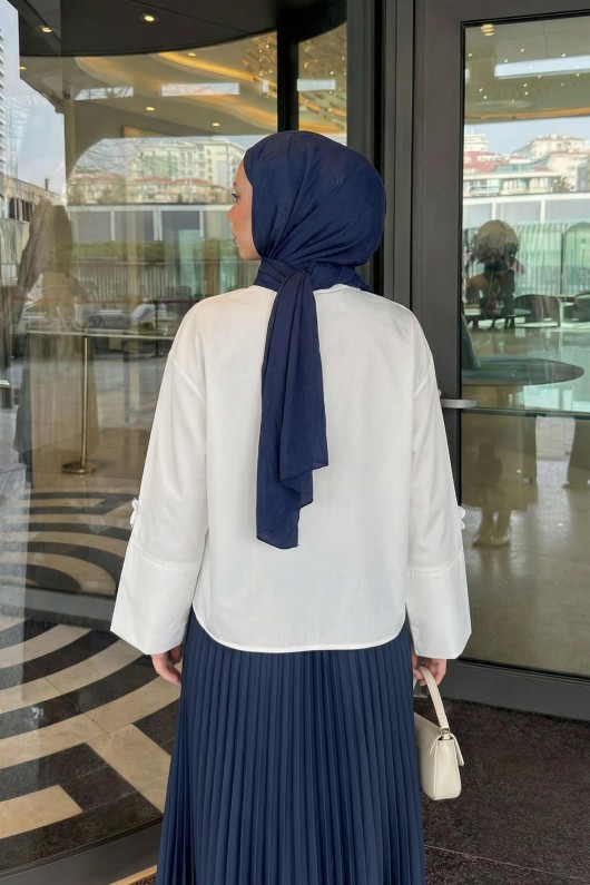 Çiçek Detaylı Gömlek 81019 - BEYAZ