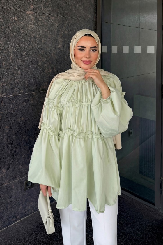 Reglan Çiçek Detaylı Tunik 81061 - AÇIK YEŞİL