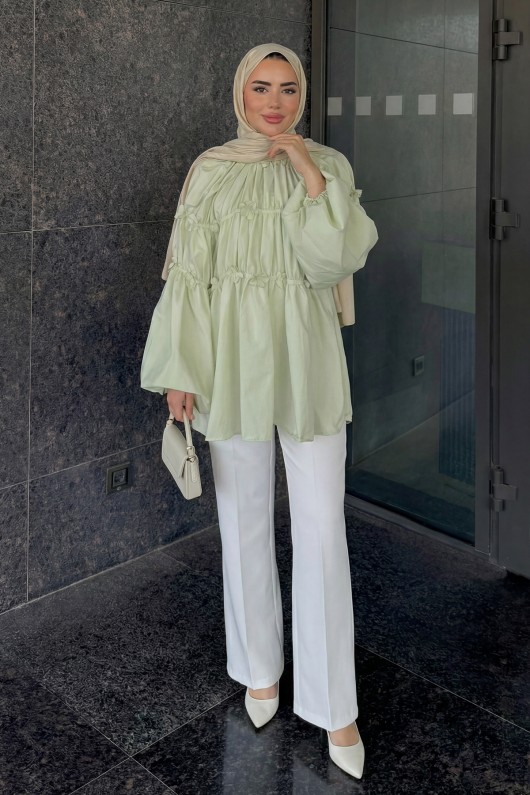 Reglan Çiçek Detaylı Tunik 81061 - AÇIK YEŞİL