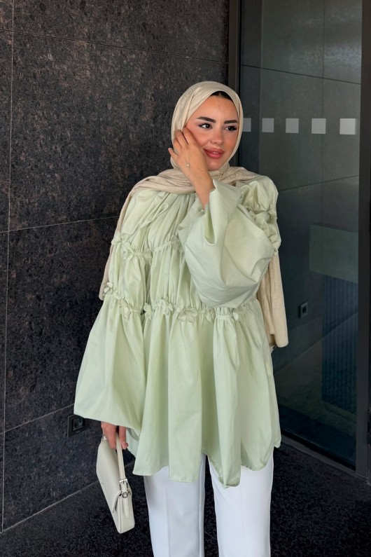 Reglan Çiçek Detaylı Tunik 81061 - AÇIK YEŞİL