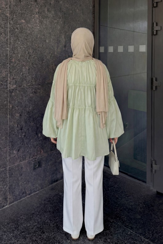 Reglan Çiçek Detaylı Tunik 81061 - AÇIK YEŞİL