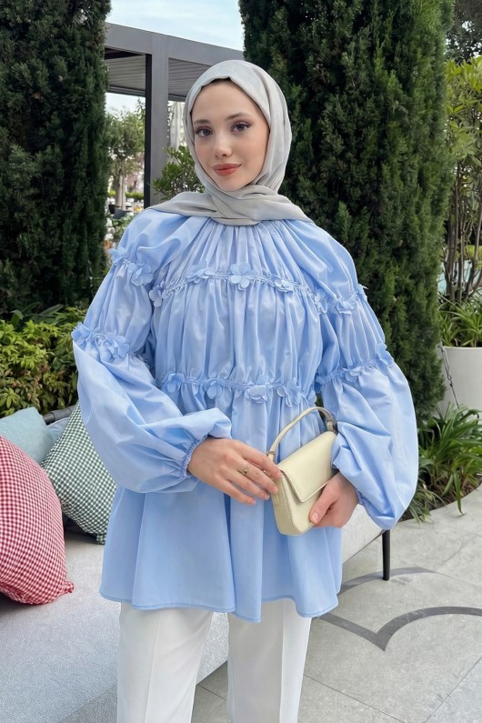 Reglan Çiçek Detaylı Tunik 81061 - BEBE MAVİSİ