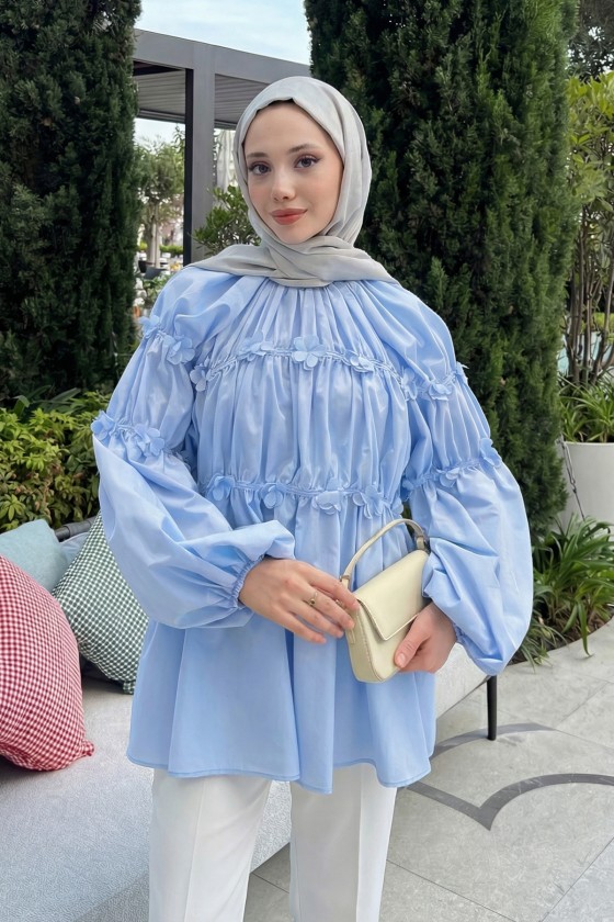 Reglan Çiçek Detaylı Tunik 81061 - BEBE MAVİSİ