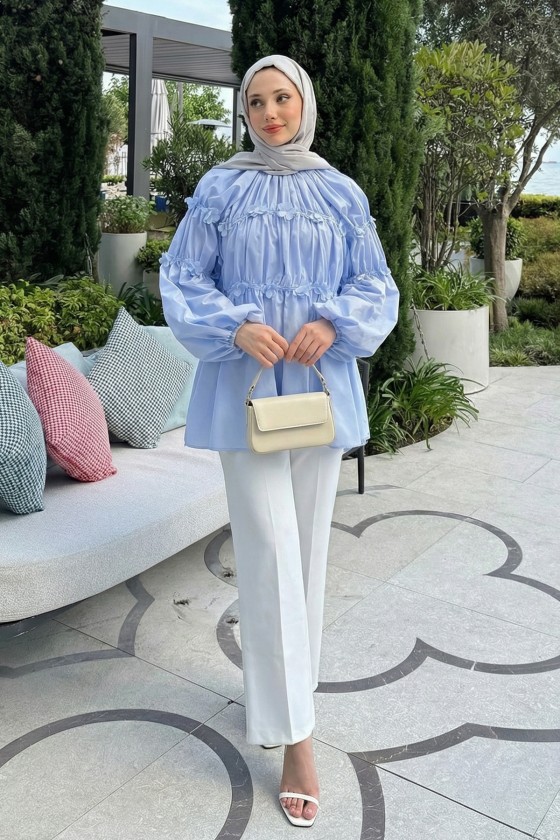 Reglan Çiçek Detaylı Tunik 81061 - BEBE MAVİSİ Reglan Çiçek Detaylı Tunik 81061 - BEBE MAVİSİ