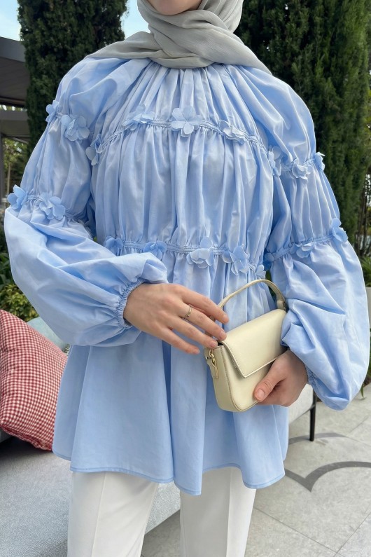 Reglan Çiçek Detaylı Tunik 81061 - BEBE MAVİSİ