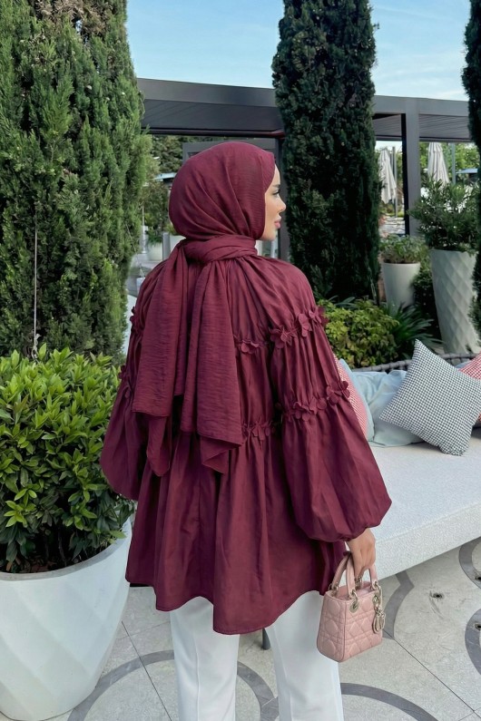 Reglan Çiçek Detaylı Tunik 81061 - BORDO