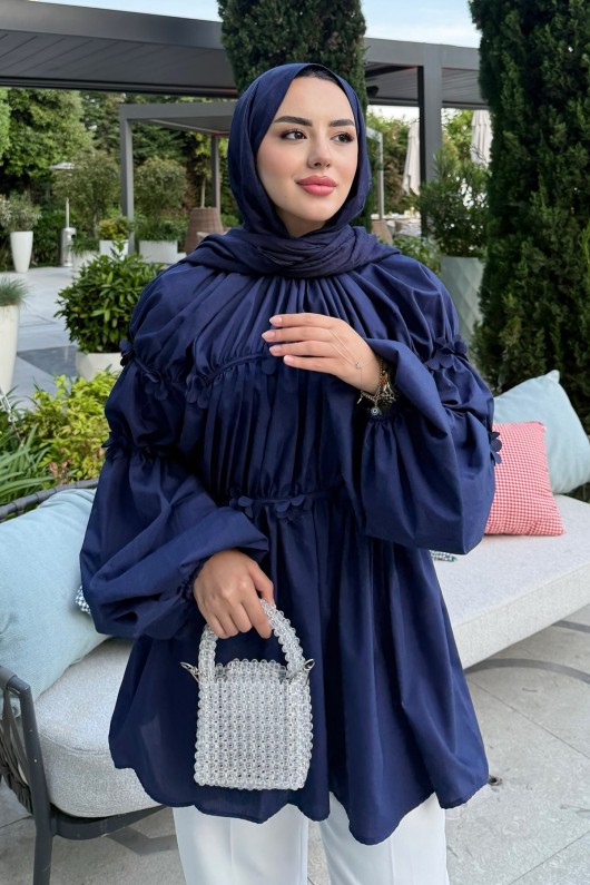 Reglan Çiçek Detaylı Tunik 81061 - LACİVERT