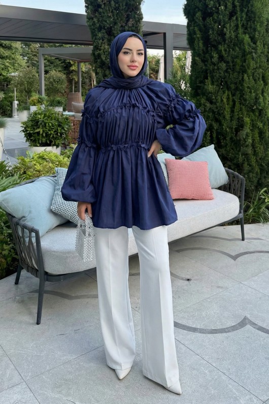 Reglan Çiçek Detaylı Tunik 81061 - LACİVERT