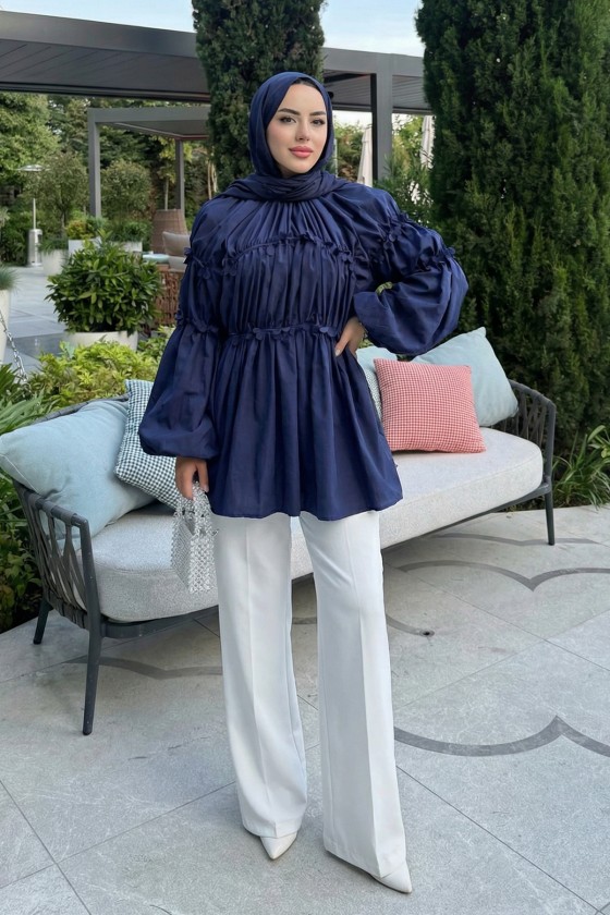 Reglan Çiçek Detaylı Tunik 81061 - LACİVERT Reglan Çiçek Detaylı Tunik 81061 - LACİVERT