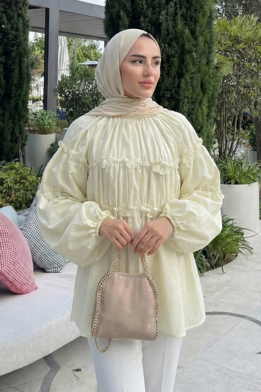 Reglan Çiçek Detaylı Tunik 81061 - TEREYAĞ SARISI