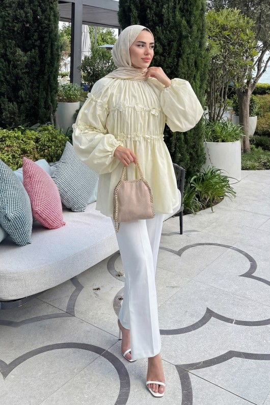 Reglan Çiçek Detaylı Tunik 81061 - TEREYAĞ SARISI