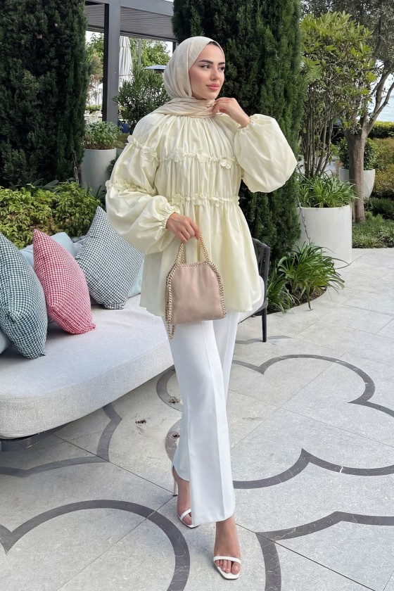 Reglan Çiçek Detaylı Tunik 81061 - TEREYAĞ SARISI Reglan Çiçek Detaylı Tunik 81061 - TEREYAĞ SARISI