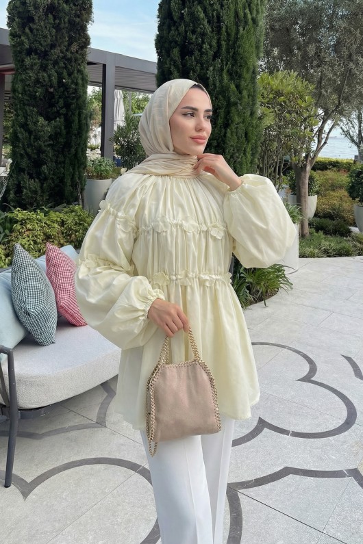 Reglan Çiçek Detaylı Tunik 81061 - TEREYAĞ SARISI