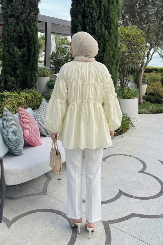 Reglan Çiçek Detaylı Tunik 81061 - TEREYAĞ SARISI