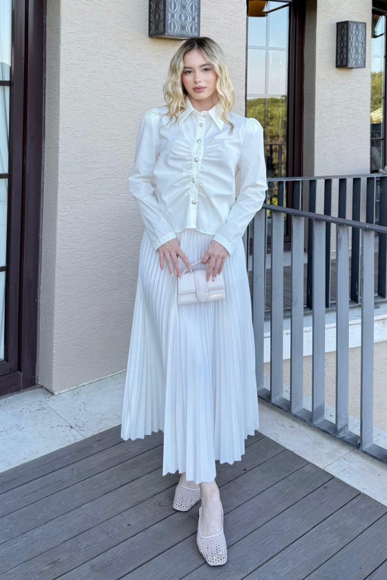 Önü Büzgü Detaylı Gömlek 81181 - TEREYAĞ SARISI Önü Büzgü Detaylı Gömlek 81181 - TEREYAĞ SARISI