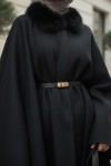 Kürk Yaka Kaşe Panço 81204 - SİYAH Kürk Yaka Kaşe Panço 81204 - SİYAH