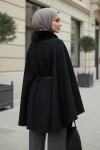 Kürk Yaka Kaşe Panço 81204 - SİYAH Kürk Yaka Kaşe Panço 81204 - SİYAH