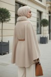 Kürk Yaka Kaşe Panço 81204 - TAŞ RENGİ