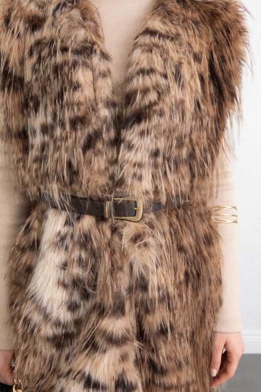 Leopar Desen Kemerli Yelek 8954 - KAHVERENGİ