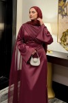 Pelerinli Saten Abiye Elbise 9839 - BORDO