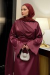 Pelerinli Saten Abiye Elbise 9839 - BORDO