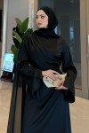 Pelerinli Saten Abiye Elbise 9839 - SİYAH
