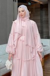 Şifon Fırfırlı Elbise 9886 - PEMBE