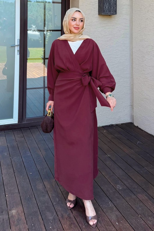Bağlama Detaylı Elbise 9981 - BORDO