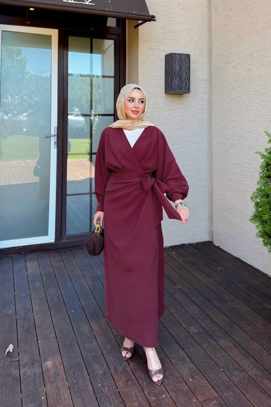 Bağlama Detaylı Elbise 9981 - BORDO