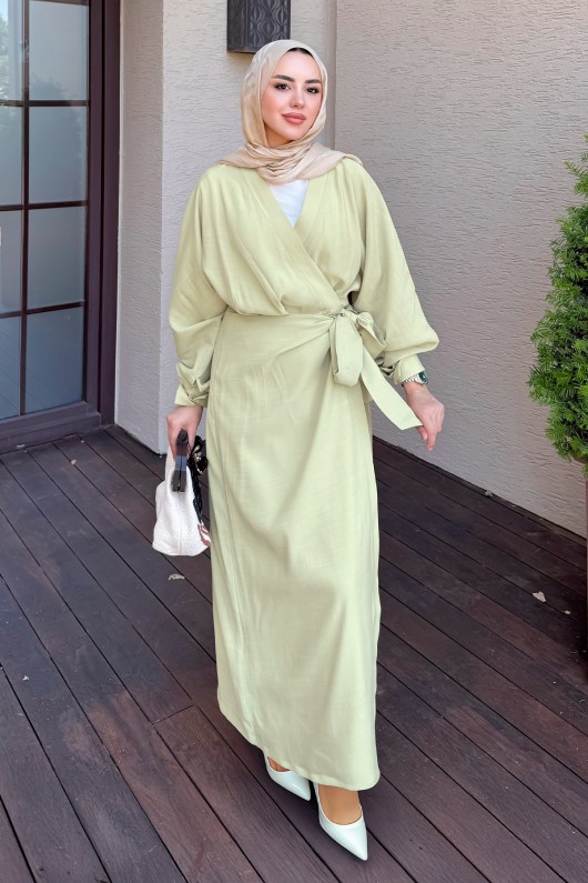Bağlama Detaylı Elbise 9981 - KÜF YEŞİLİ