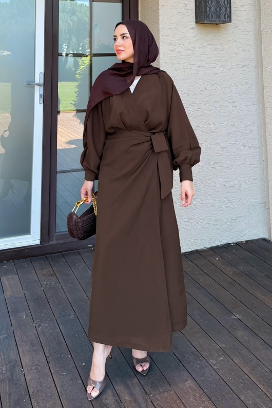 Bağlama Detaylı Elbise 9981 - KAHVERENGİ